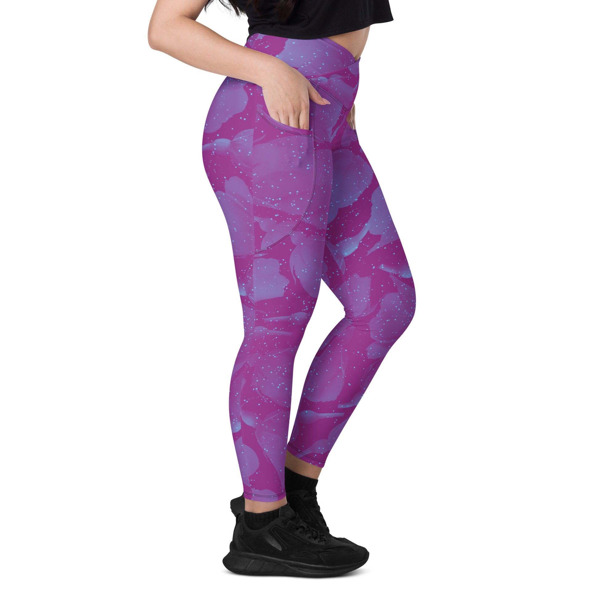 Night Flowers Women's Recycled Crossover Leggings With Pockets - FLAKOUT