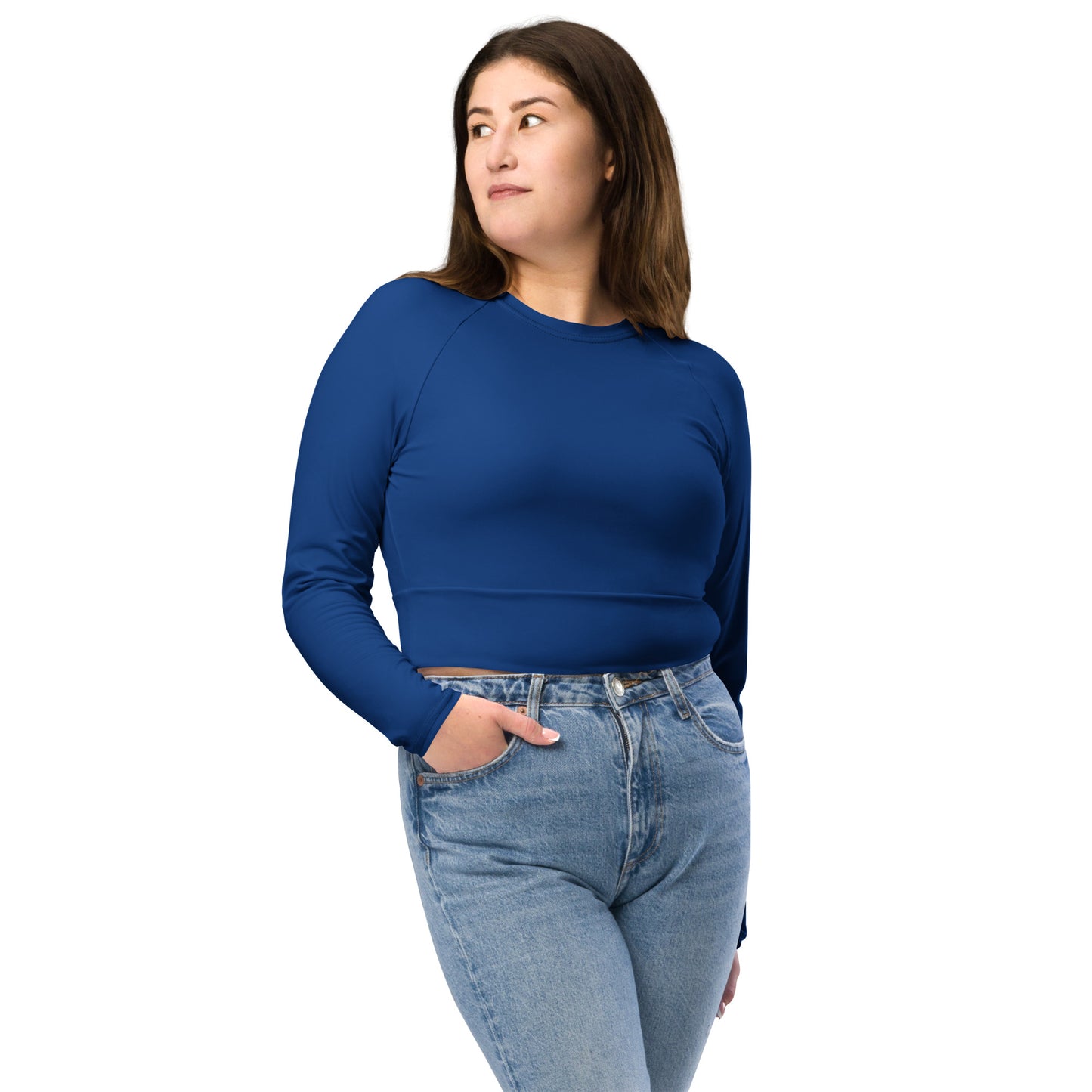 Women's Recycled Long-sleeve Crop Top - Dark Cerulean