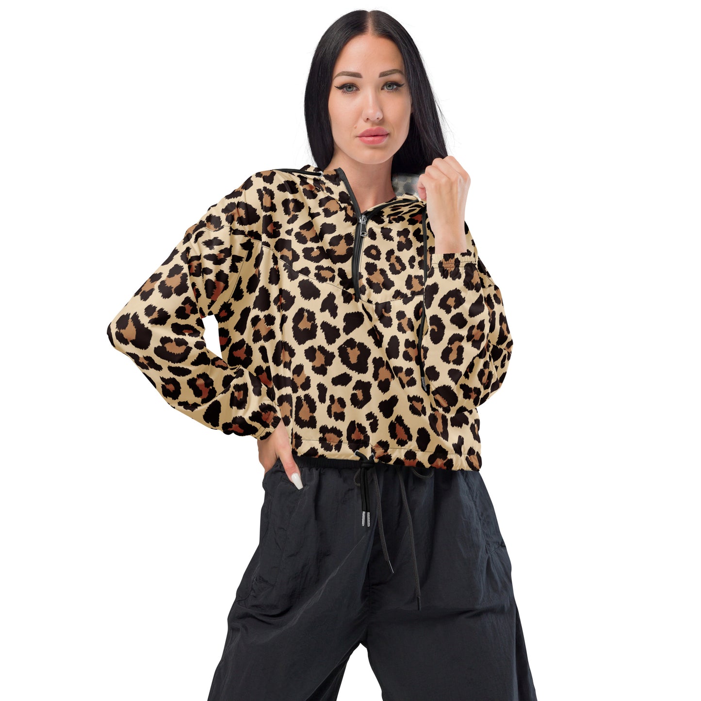 Leopar Chic Feline Women’s Cropped Windbreaker - FLAKOUT