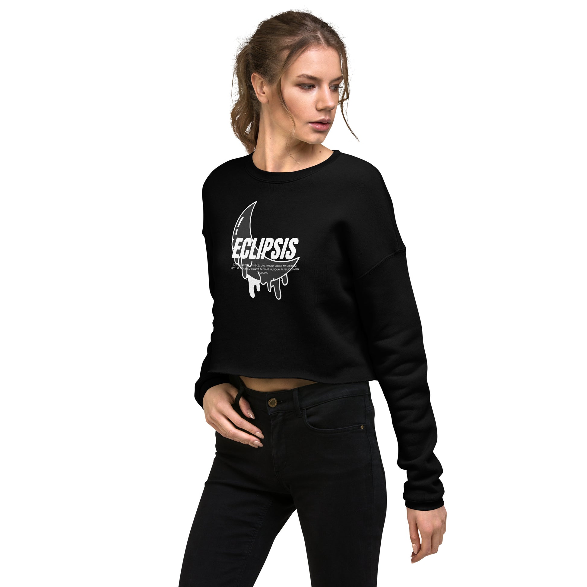 Lunar Eclipsis Women's Crop Sweatshirt - Black - FLAKOUT