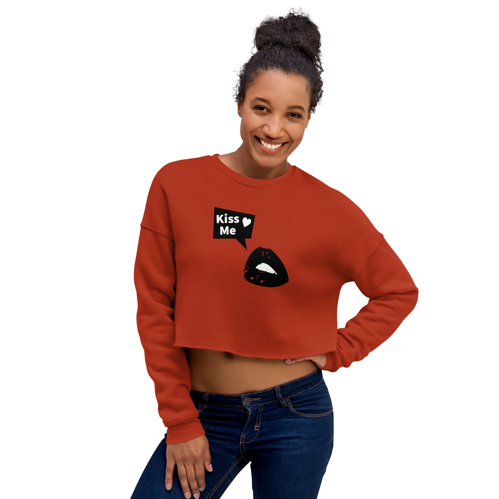 Sweet Talker Kiss Me Women's Crop Sweatshirt - Brick - FLAKOUT