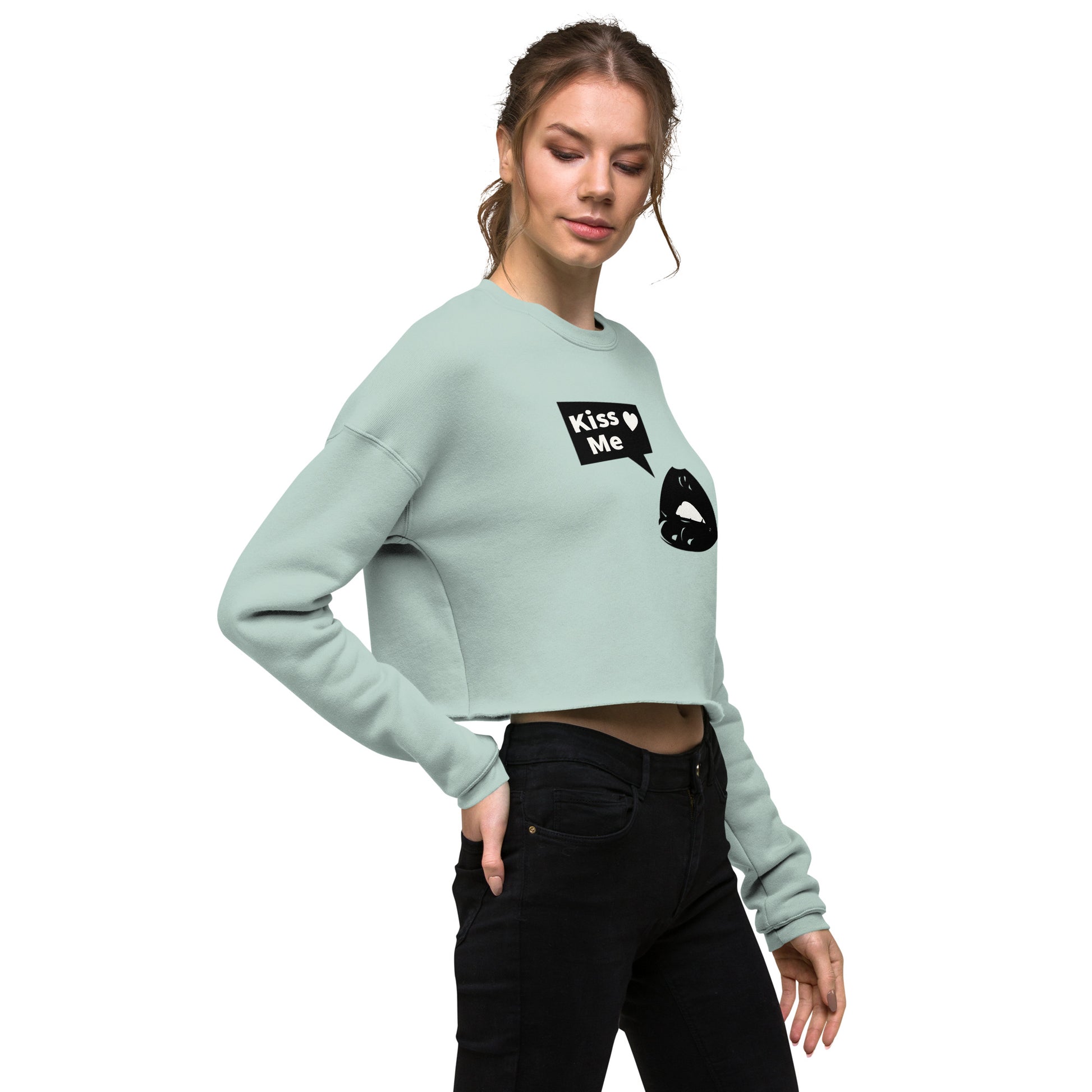 Sweet Talker Kiss Me Women's Crop Sweatshirt - Dusty Blue - FLAKOUT