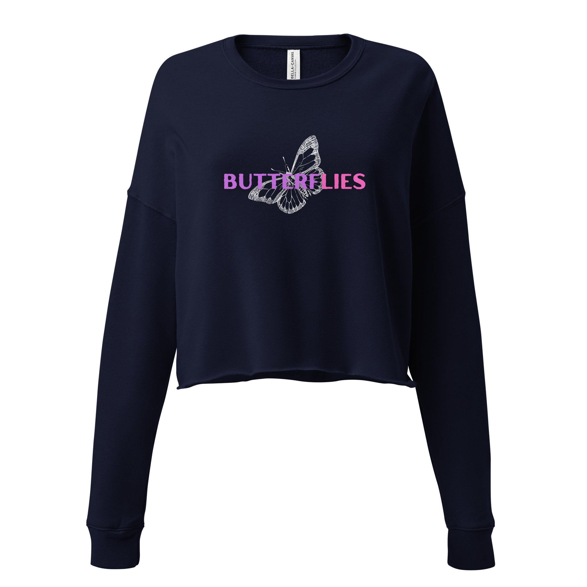 Whispers Of Wings Butterflies Women's Crop Sweatshirt - Navy - FLAKOUT