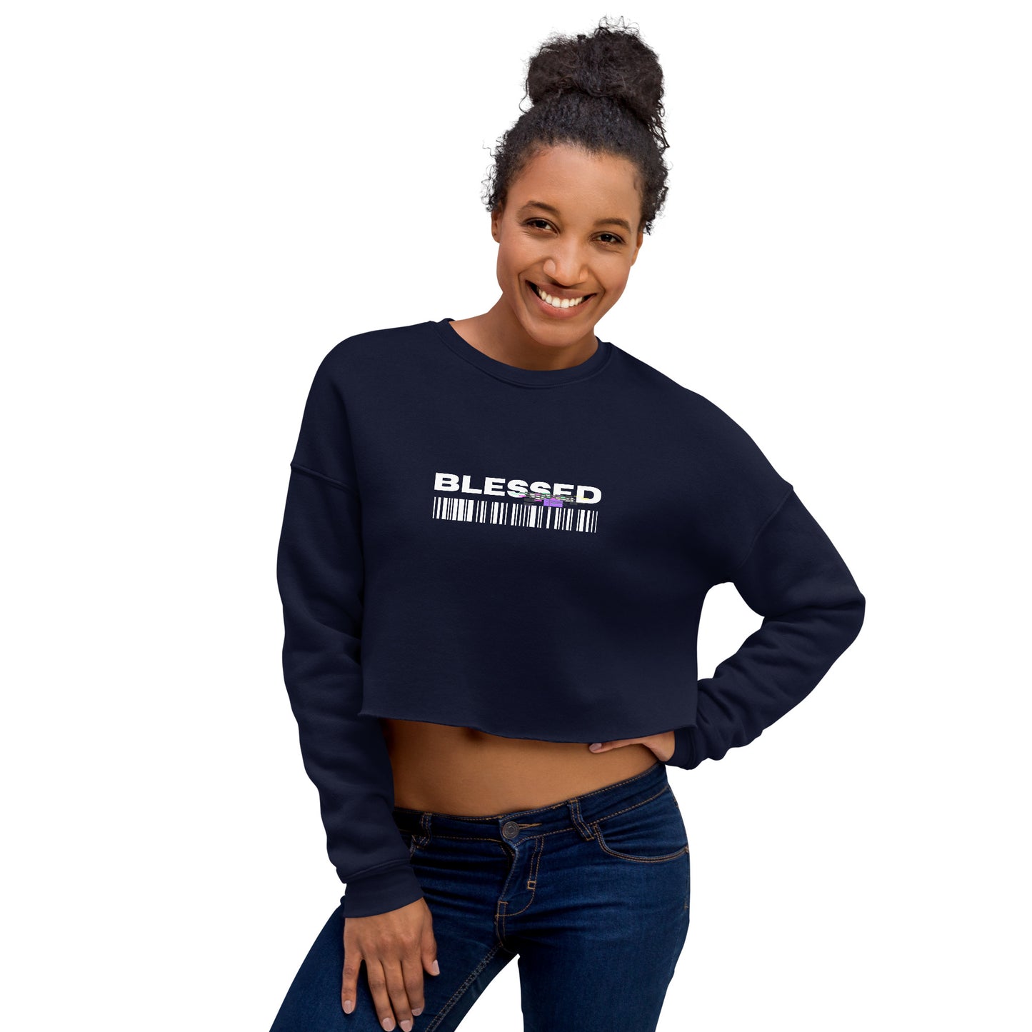 Divine Grace Blessed Women's Crop Sweatshirt - Navy - FLAKOUT